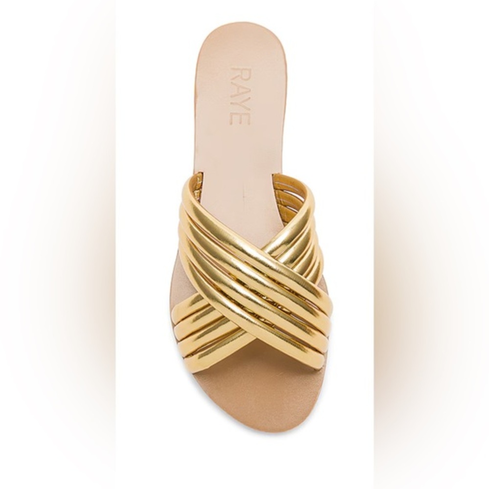 RAYE Ziggy Gold Slides Womens size 8.5 $245